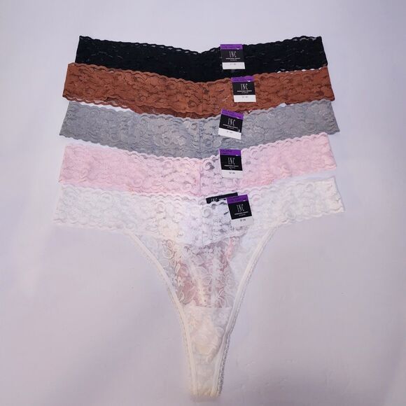 INC International Concepts Lace Thong Womens XXL Neutral Colors Set Of 5 - Picture 1 of 6